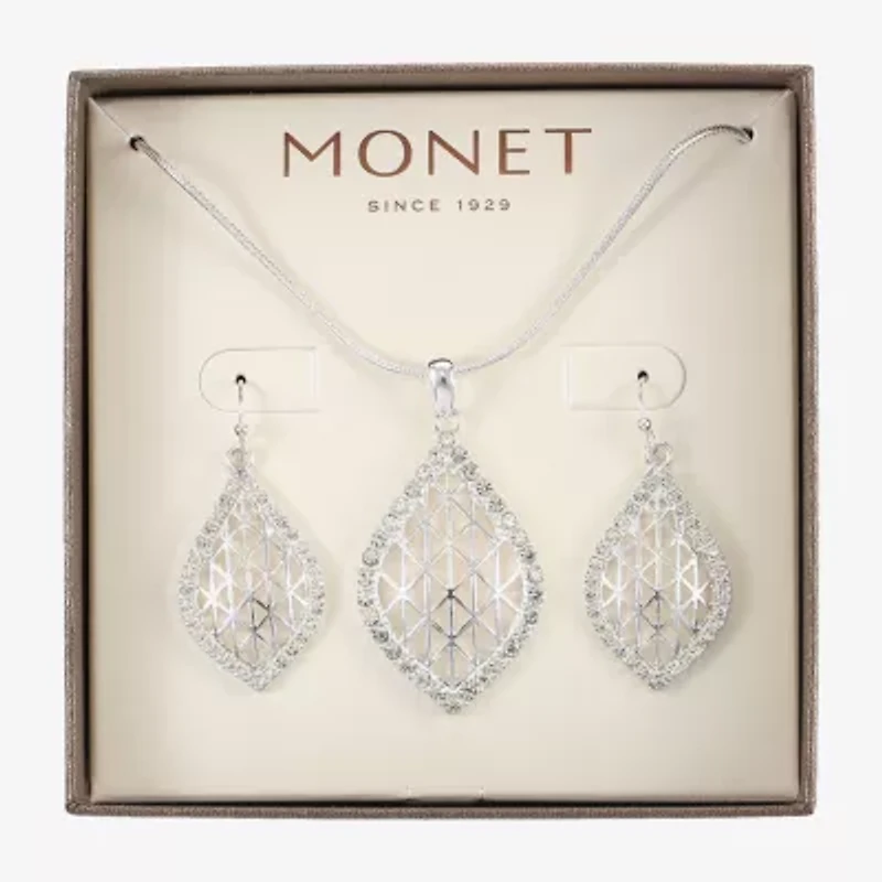 Monet Jewelry Openwork Pendant Necklace And Drop Earring Womens Glass 2-pc. Set