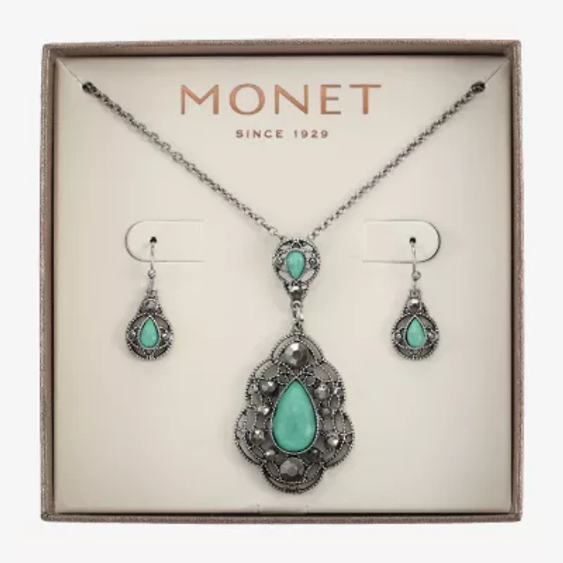 Monet Jewelry Pendant Necklace And Drop Earring Womens Blue 2-pc. Jewelry Set