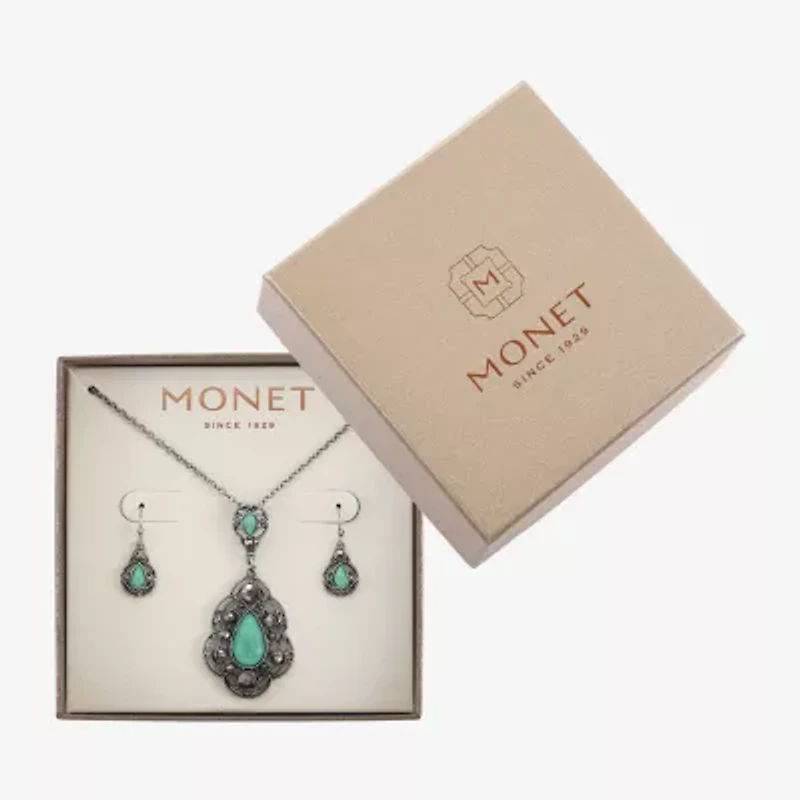 Monet Jewelry Pendant Necklace And Drop Earring Womens Blue 2-pc. Jewelry Set