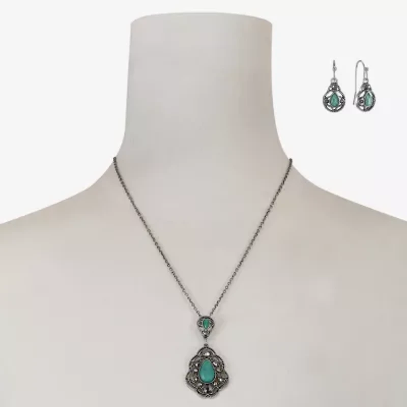 Monet Jewelry Pendant Necklace And Drop Earring Womens Blue 2-pc. Jewelry Set