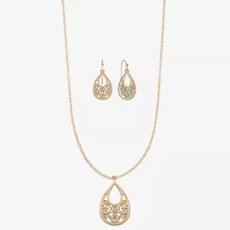 Monet Jewelry Gold Tone Pendant Necklace And Drop Earring Womens Glass 2-pc. Jewelry Set