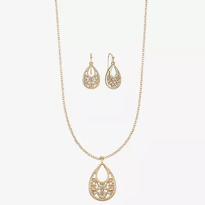 Monet Jewelry Gold Tone Pendant Necklace And Drop Earring Womens Glass 2-pc. Jewelry Set