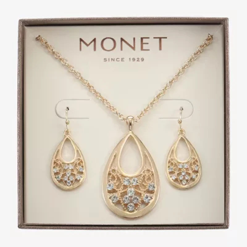 Monet Jewelry Gold Tone Pendant Necklace And Drop Earring Womens Glass 2-pc. Jewelry Set