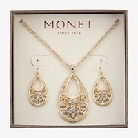 Monet Jewelry Gold Tone Pendant Necklace And Drop Earring Womens Glass 2-pc. Jewelry Set