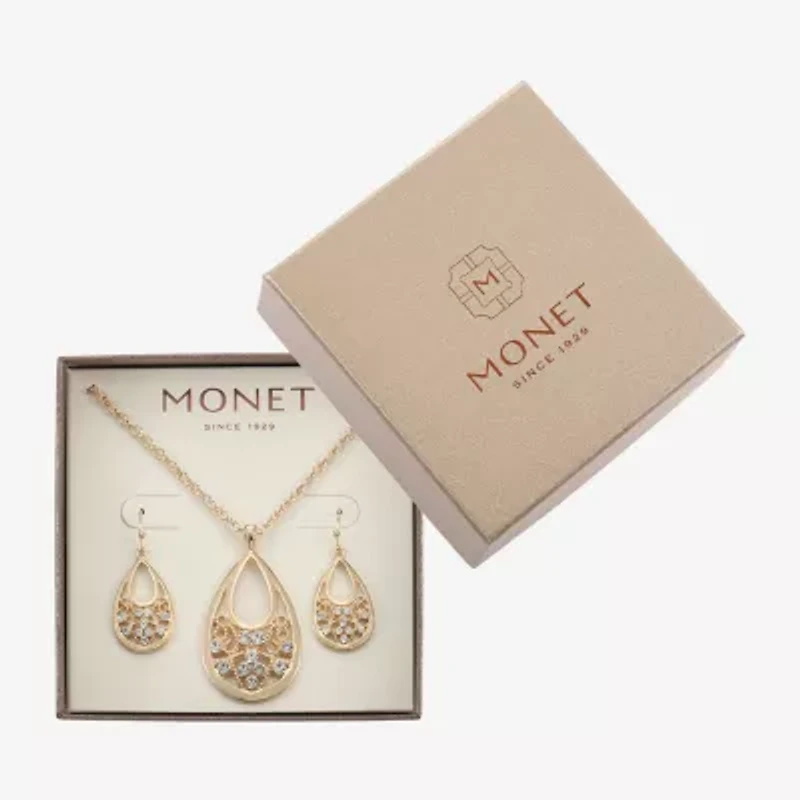 Monet Jewelry Gold Tone Pendant Necklace And Drop Earring Womens Glass 2-pc. Jewelry Set