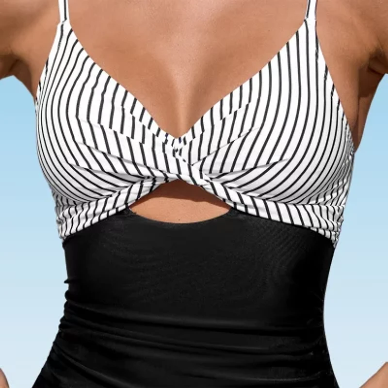 CUPSHE Womens Adjustable Features Striped One Piece Swimsuit