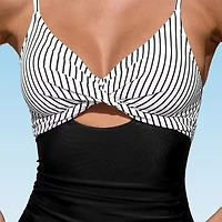 CUPSHE Womens Adjustable Features Striped One Piece Swimsuit