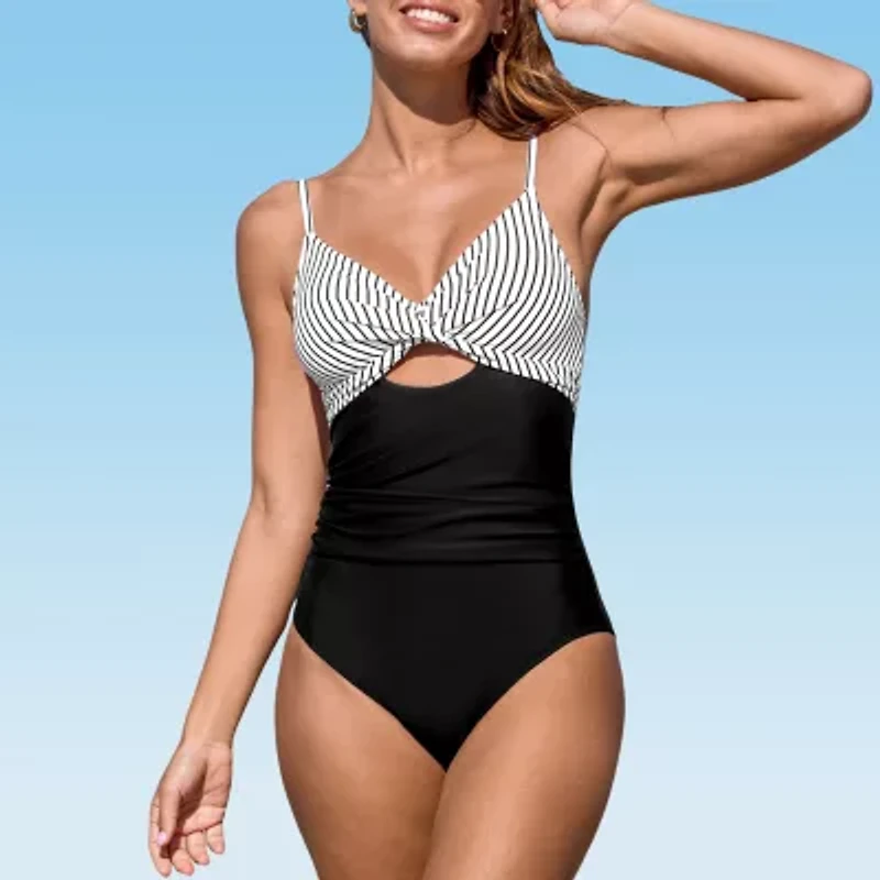 CUPSHE Womens Adjustable Features Striped One Piece Swimsuit
