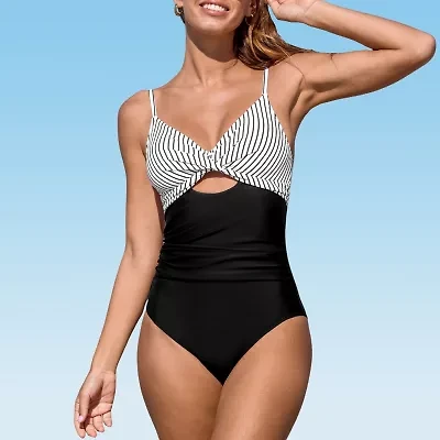 CUPSHE Womens Adjustable Features Striped One Piece Swimsuit