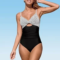 CUPSHE Womens Adjustable Features Striped One Piece Swimsuit