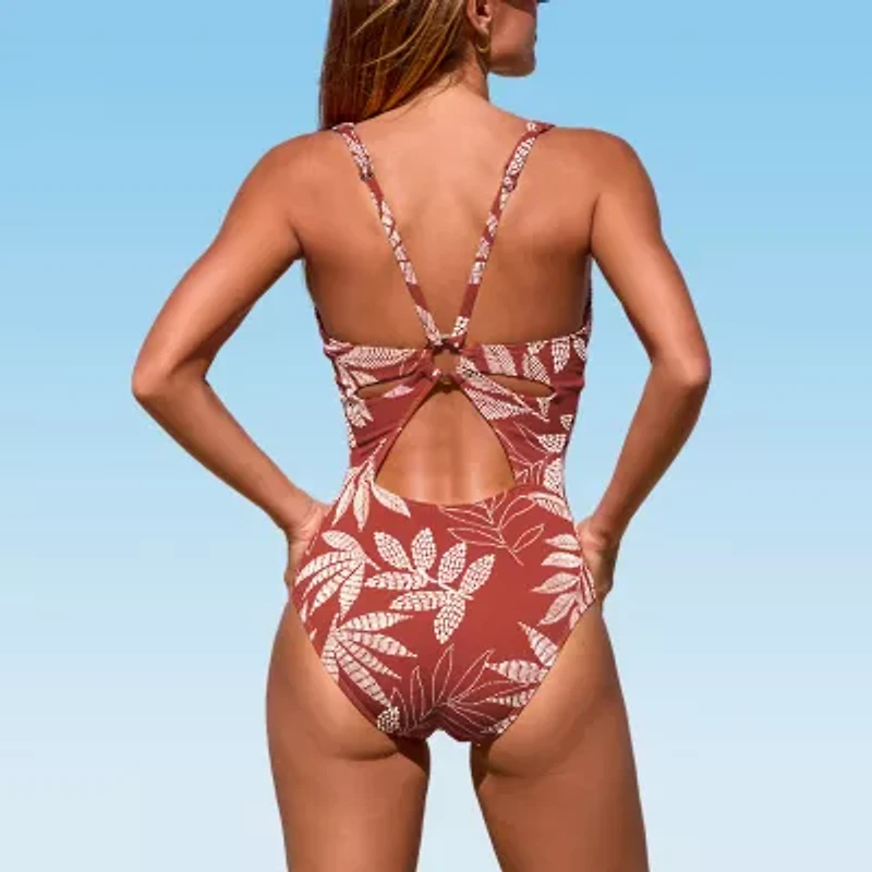 CUPSHE Womens Adjustable Features Leaf One Piece Swimsuit