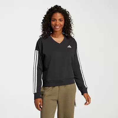 adidas 3 Stripes French Terry V Neck Sweatshirt