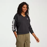 adidas 3 Stripes French Terry V Neck Sweatshirt