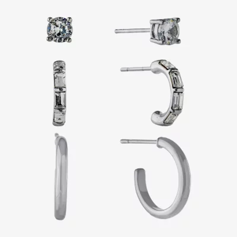 Sparkle Allure Womens Crystal 3 Pair Earring Set