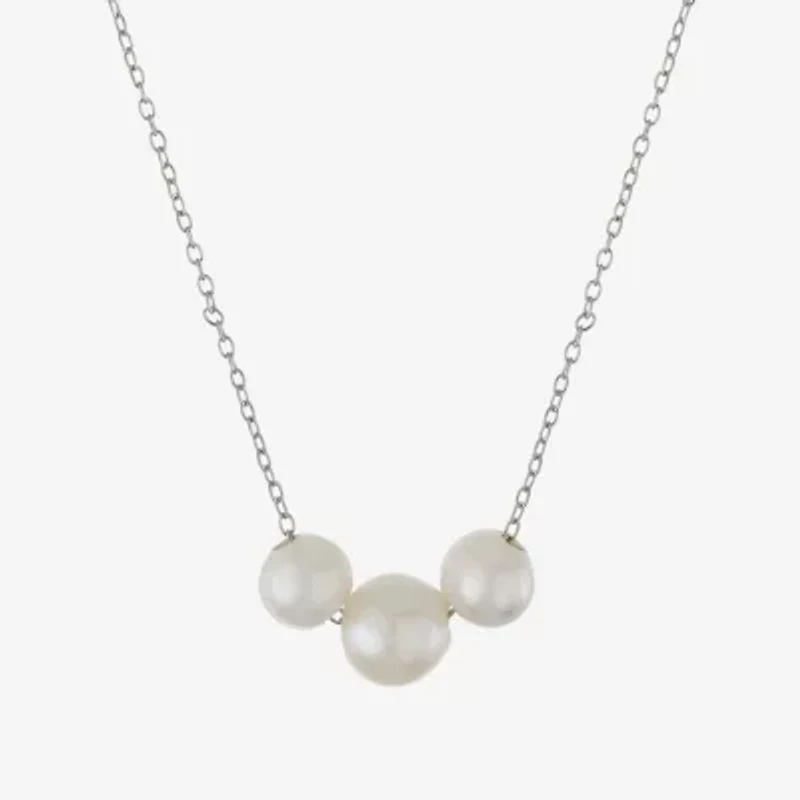 Silver Treasures Womens White Cultured Freshwater Pearl Sterling Silver 16 Inch Pendant Necklace