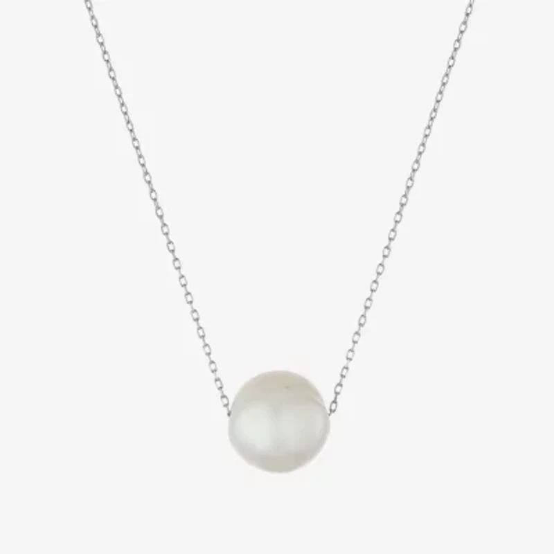 Silver Treasures Womens White Cultured Freshwater Pearl Sterling Silver 18 Inch Pendant Necklace