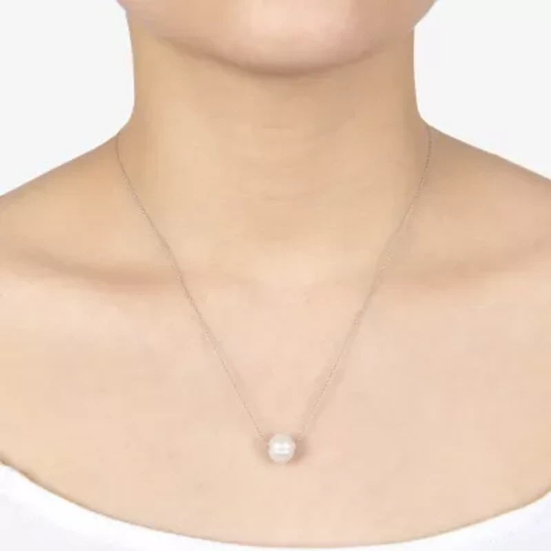 Silver Treasures Womens White Cultured Freshwater Pearl Sterling Silver 18 Inch Pendant Necklace