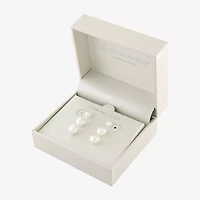 Silver Treasures Cultured Freshwater Pearl Womens White Sterling Silver 3 Pair Earring Set