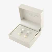 Silver Treasures Cultured Freshwater Pearl Womens Multi Color Sterling Silver 3 Pair Earring Set