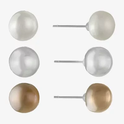 Silver Treasures Cultured Freshwater Pearl Womens Multi Color Sterling Silver 3 Pair Earring Set