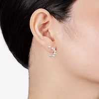 Silver Treasures Cultured Freshwater Pearl Womens White Sterling Silver 2 Pair Earring Set