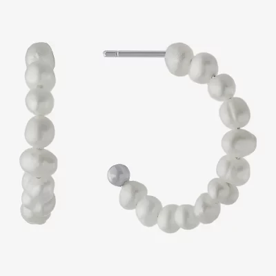 Silver Treasures Cultured Freshwater Pearl Womens White Sterling Silver 15.2mm Hoop Earrings