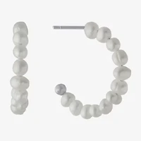 Silver Treasures Cultured Freshwater Pearl Womens White Sterling Silver 15.2mm Hoop Earrings