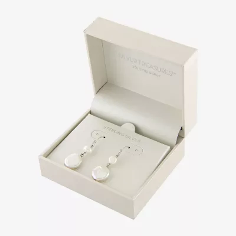 Silver Treasures Cultured Freshwater Pearl Womens White Sterling Silver Drop Earrings