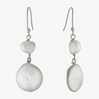 Silver Treasures Cultured Freshwater Pearl Womens White Sterling Silver Drop Earrings