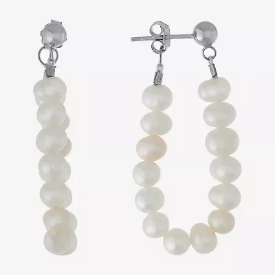 Silver Treasures Cultured Freshwater Pearl Womens White Sterling Silver Drop Earrings