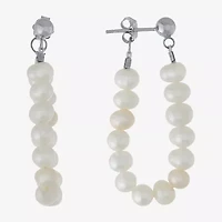 Silver Treasures Cultured Freshwater Pearl Womens White Sterling Silver Drop Earrings