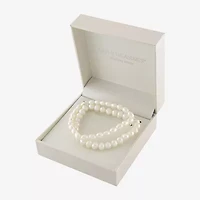 Silver Treasures Cultured Freshwater Pearl Womens 2-pc. White Sterling Silver Bracelet Set