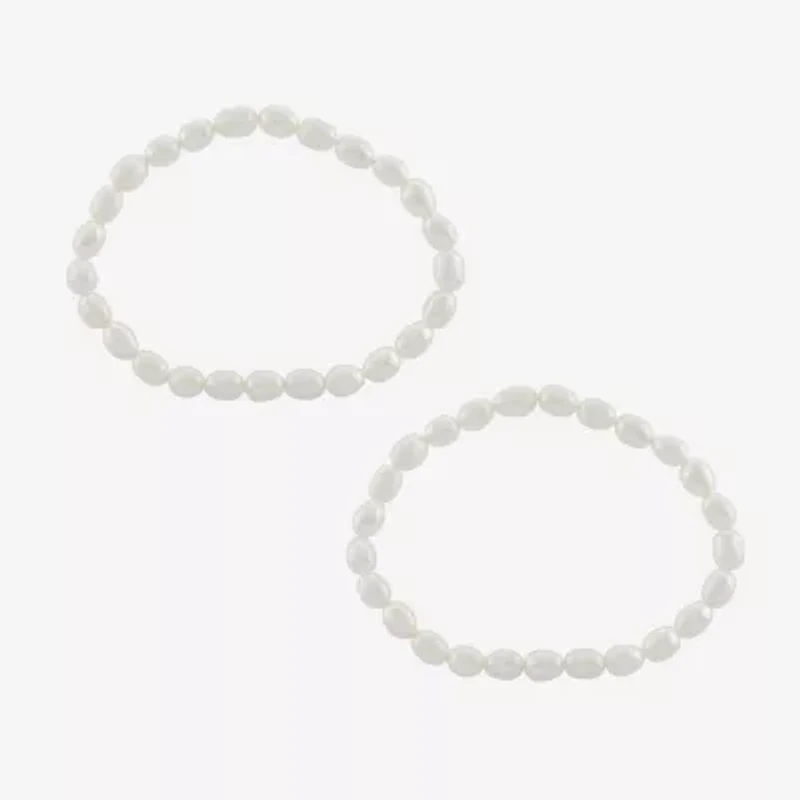 Silver Treasures Cultured Freshwater Pearl Womens 2-pc. White Sterling Silver Bracelet Set