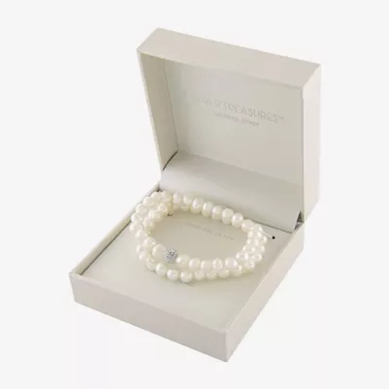 Silver Treasures Cultured Freshwater Pearl Womens 2-pc. White Sterling Silver Bracelet Set