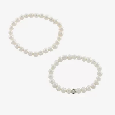 Silver Treasures Cultured Freshwater Pearl Womens 2-pc. White Sterling Silver Bracelet Set