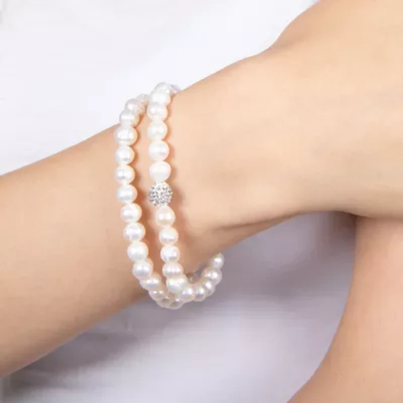Silver Treasures Cultured Freshwater Pearl Womens 2-pc. White Sterling Silver Bracelet Set