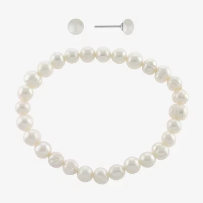 Silver Treasures Cultured Freshwater Pearl Womens White Sterling Silver 2-pc. Jewelry Set