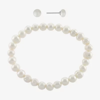 Silver Treasures Cultured Freshwater Pearl Womens White Sterling Silver 2-pc. Jewelry Set