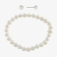 Silver Treasures Cultured Freshwater Pearl Womens White Sterling Silver 2-pc. Jewelry Set