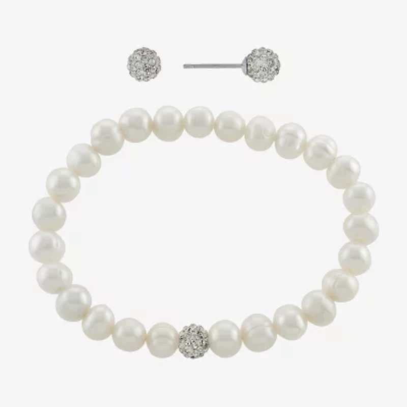 Silver Treasures Cultured Freshwater Pearl Womens White Sterling Silver 2-pc. Jewelry Set