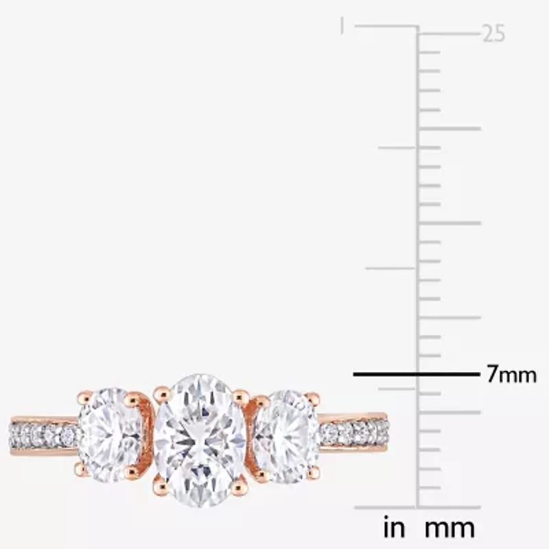 Womens Lab Created White Moissanite 10K Rose Gold 3-Stone Engagement Ring