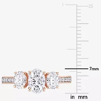Womens Lab Created White Moissanite 10K Rose Gold 3-Stone Engagement Ring