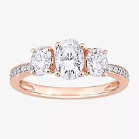 Womens Lab Created White Moissanite 10K Rose Gold 3-Stone Engagement Ring