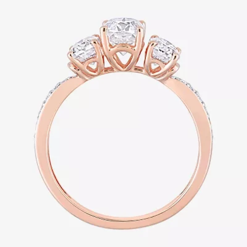 Womens Lab Created White Moissanite 10K Rose Gold 3-Stone Engagement Ring