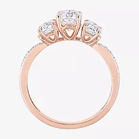 Womens Lab Created White Moissanite 10K Rose Gold 3-Stone Engagement Ring