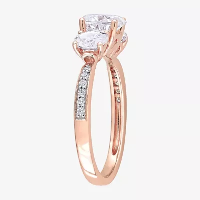 Womens Lab Created White Moissanite 10K Rose Gold 3-Stone Engagement Ring