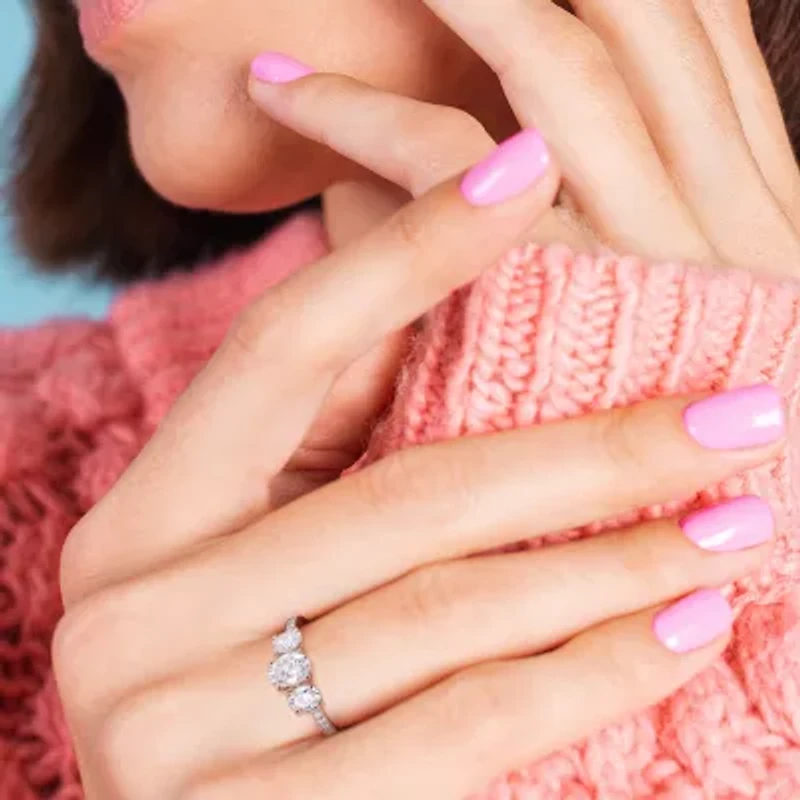 Womens Lab Created White Moissanite 10K Rose Gold 3-Stone Engagement Ring