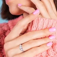 Womens Lab Created White Moissanite 10K Rose Gold 3-Stone Engagement Ring