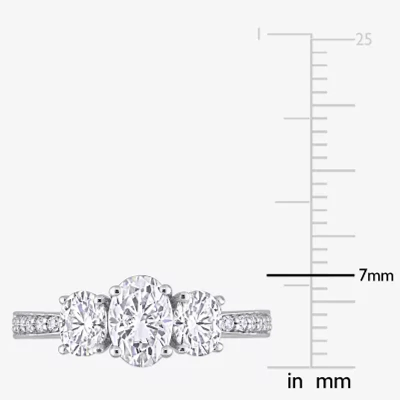 Womens Lab Created White Moissanite 10K Gold 3-Stone Engagement Ring
