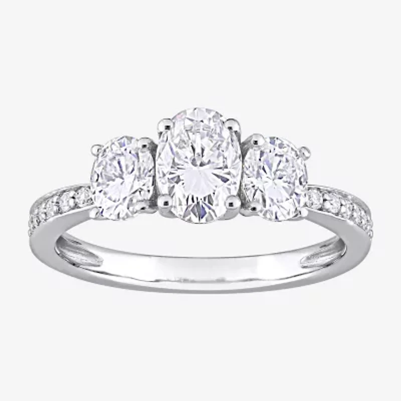 Womens Lab Created White Moissanite 10K Gold 3-Stone Engagement Ring